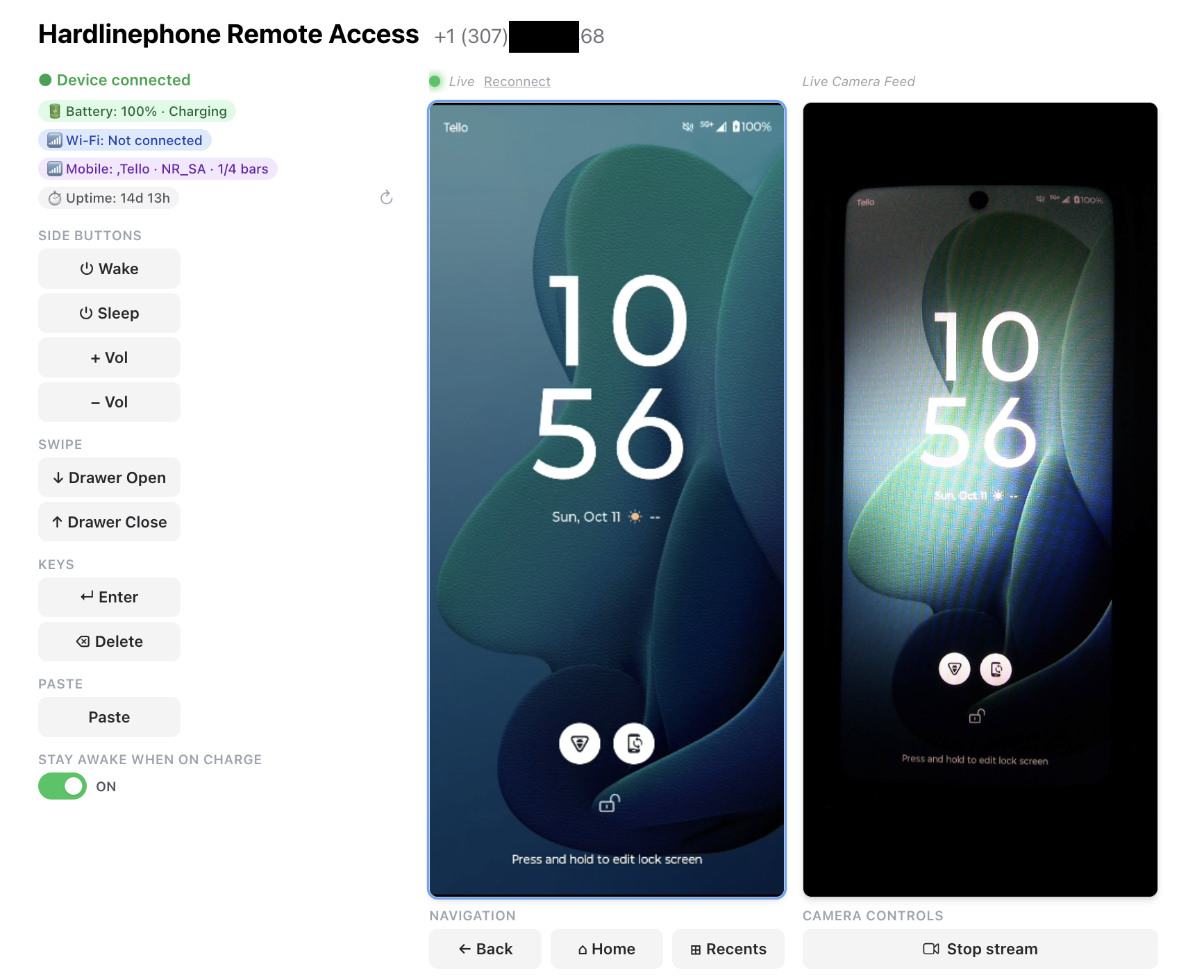Remote access Android phone with camera attached